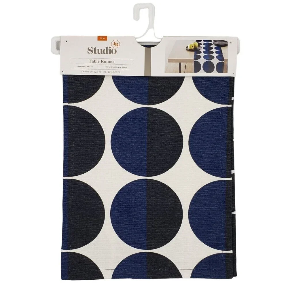 3B Studio‎ Blue Geometric Circle Table Runner 14